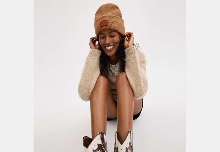 Knit Beanie With Leather Patch