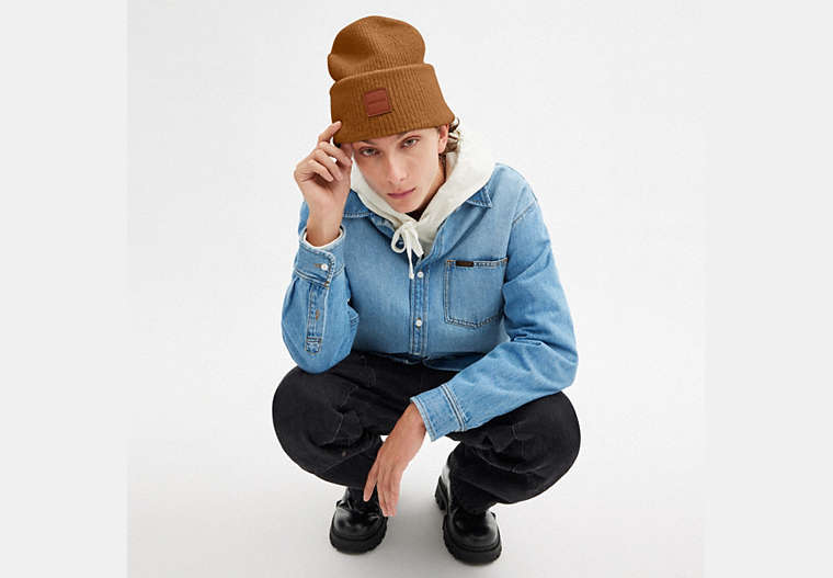 Knit Beanie With Leather Patch