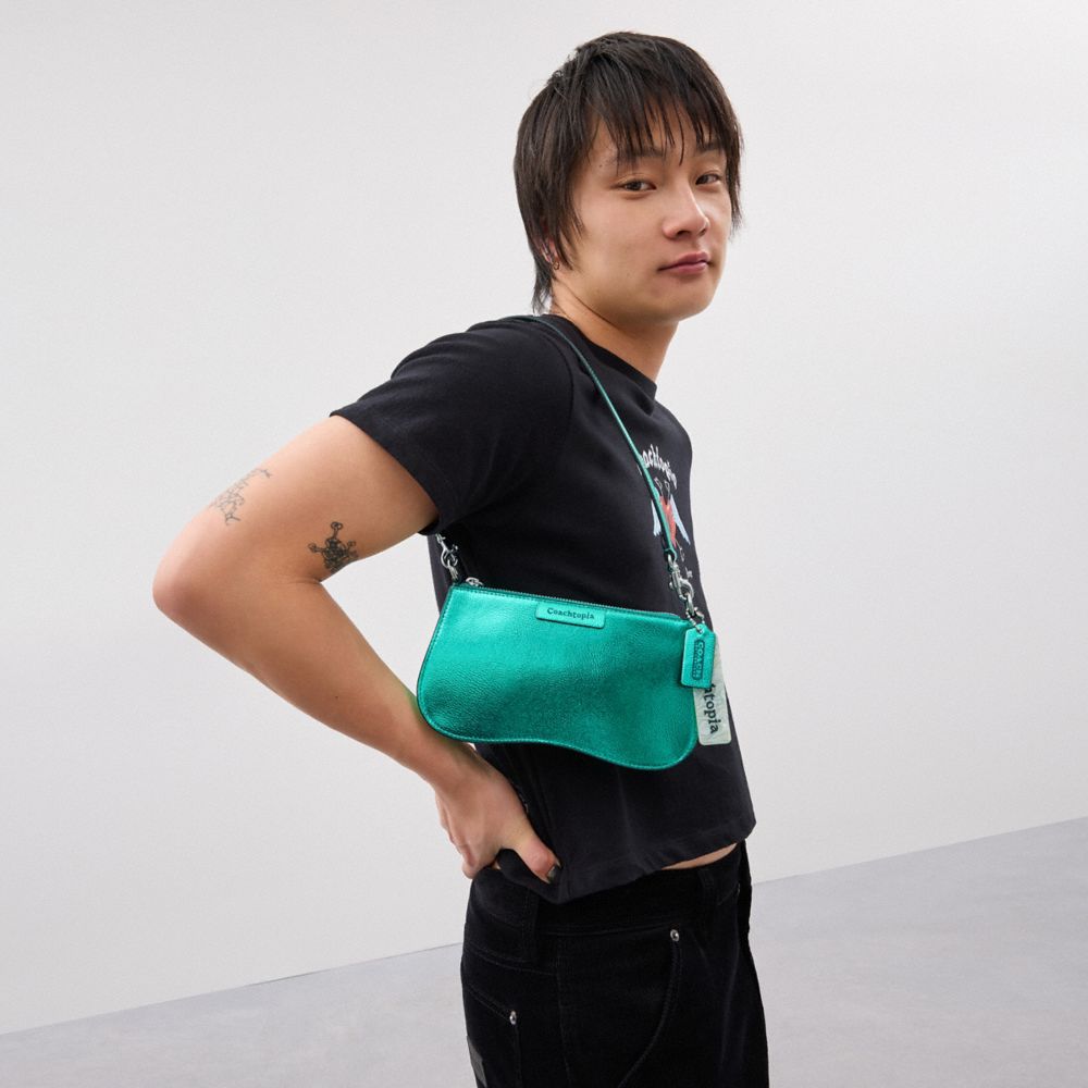 Small Wavy Shoulder Bag In Metallic Coachtopia Leather