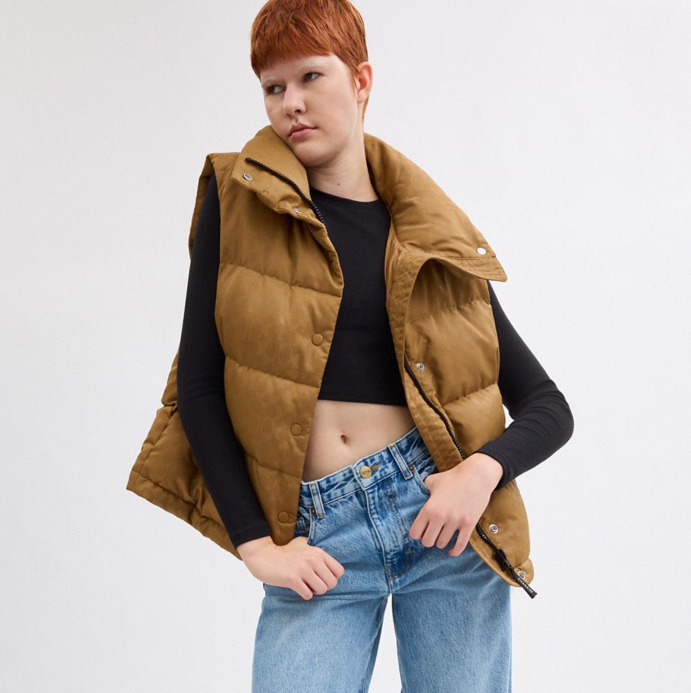 Signature Jacquard Puffer Vest In Recycled Polyamide