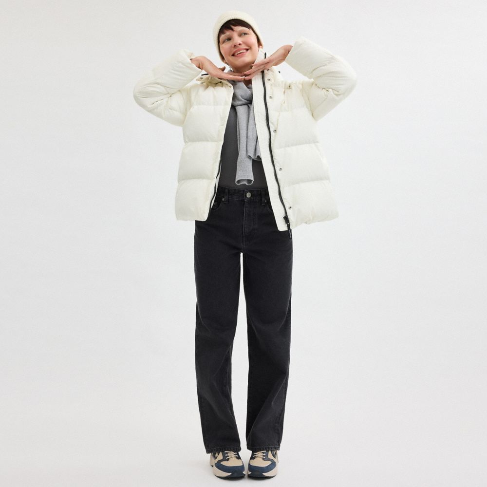 Short Puffer With Belt In Recycled Polyester