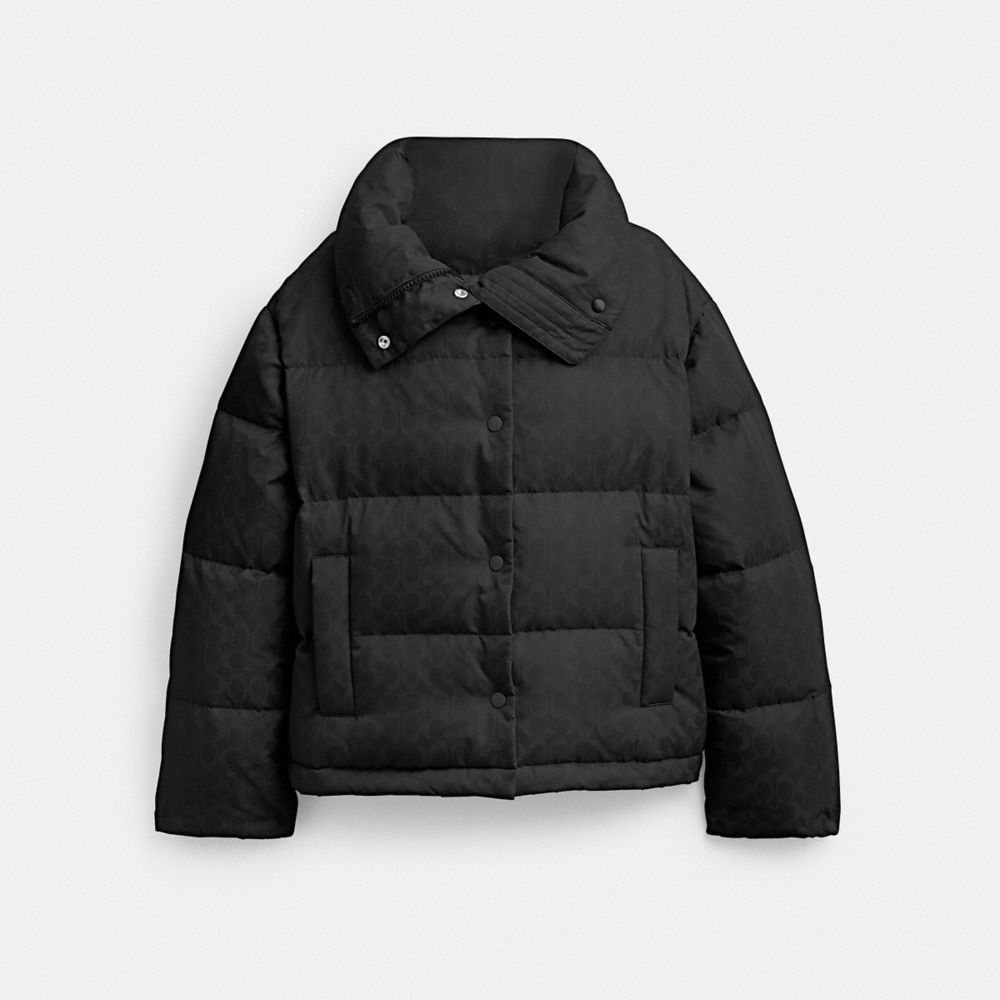 Signature Jacquard Short Puffer In Recycled Polyamide