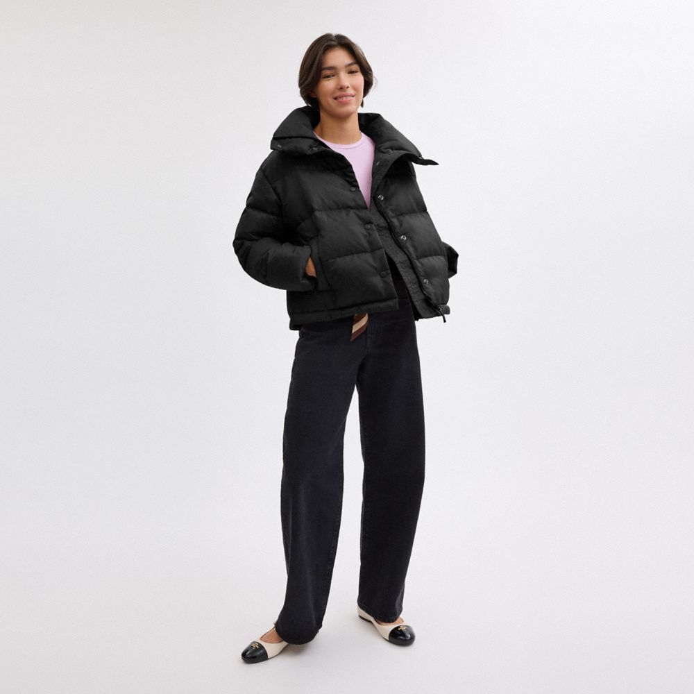 Signature Jacquard Short Puffer In Recycled Polyamide