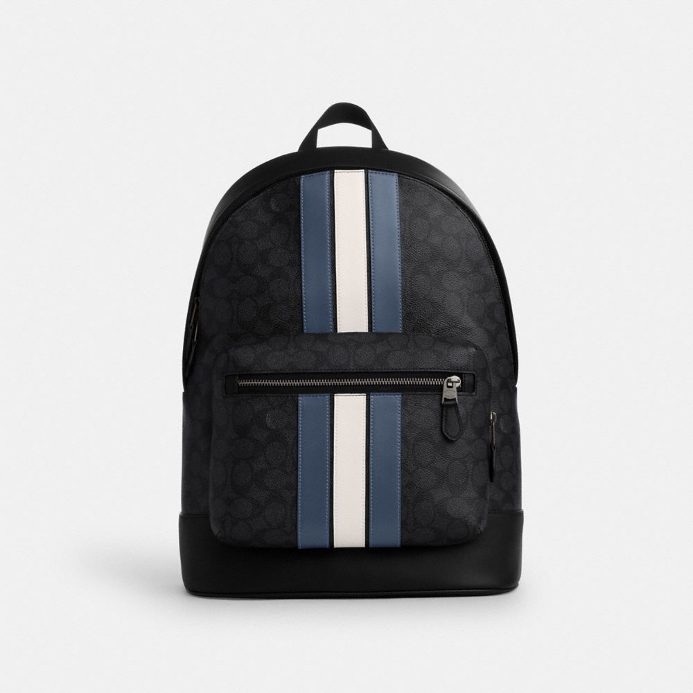West Backpack In Signature Canvas With Varsity Stripe