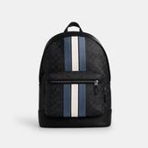 West Backpack In Signature Canvas With Varsity Stripe