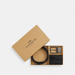 Boxed Card Case And Belt Set In Signature Canvas