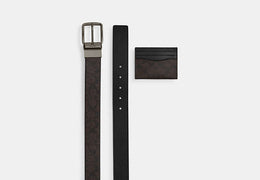 Boxed Card Case And Belt Set In Signature Canvas