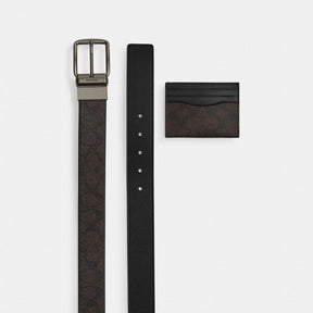 Boxed Card Case And Belt Set In Signature Canvas