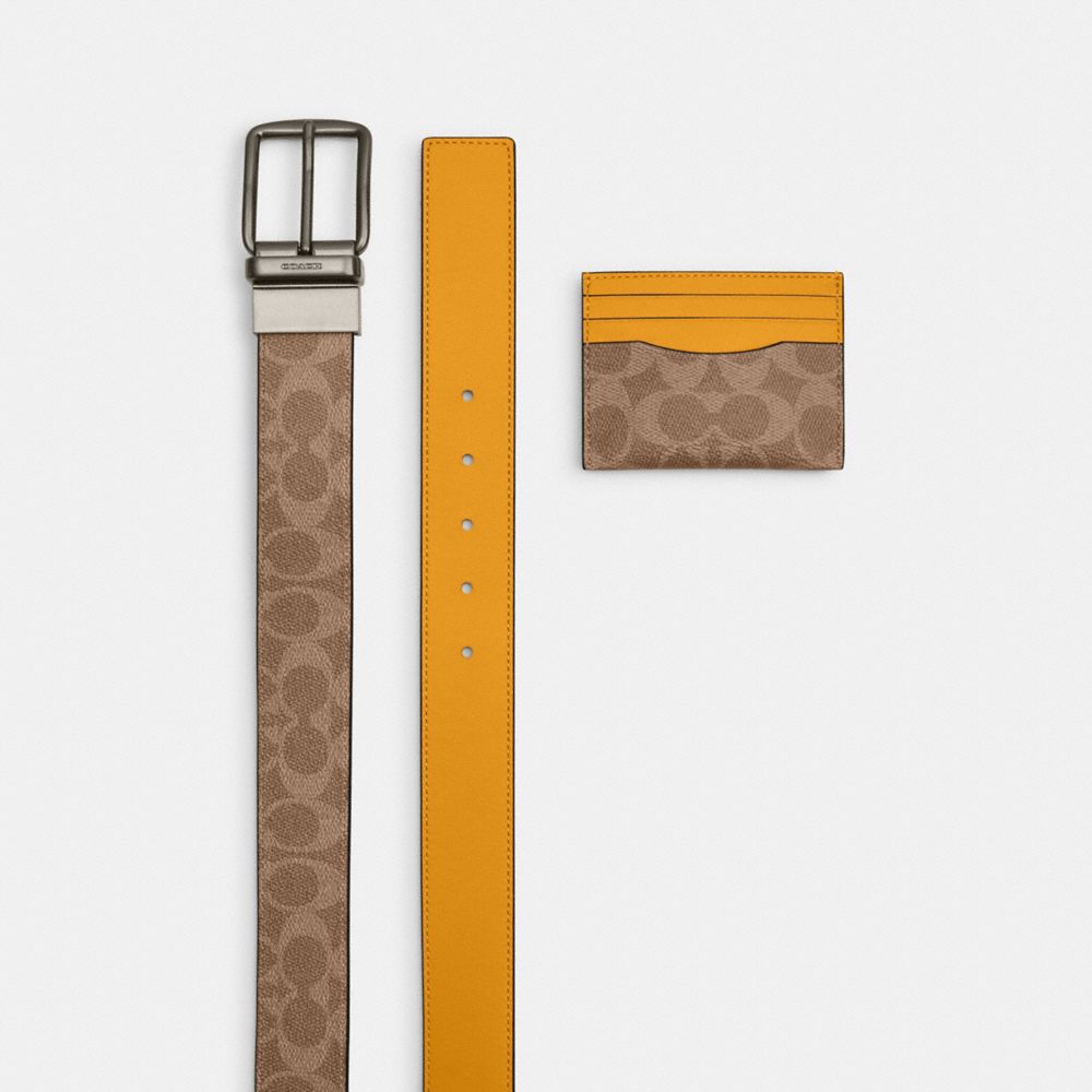 Boxed Card Case And Belt Set In Signature Canvas