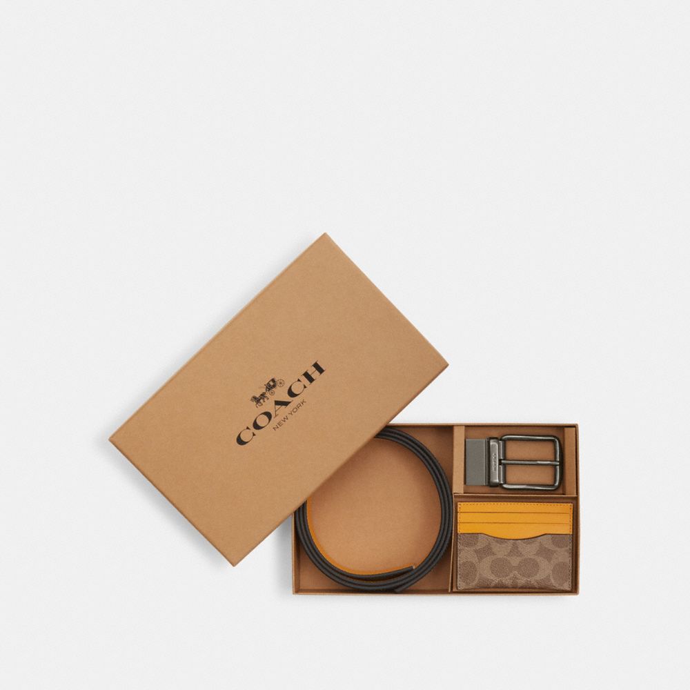 Boxed Card Case And Belt Set In Signature Canvas