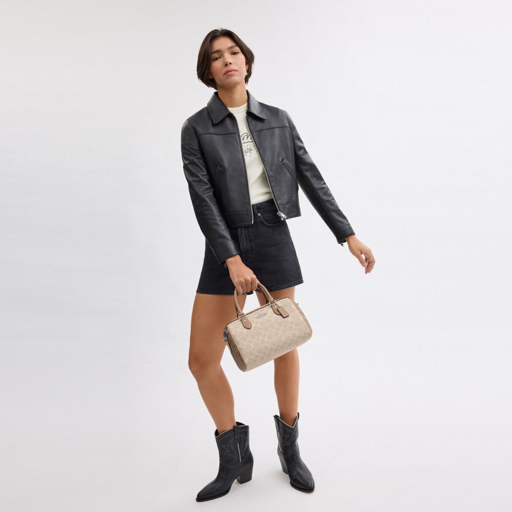Rowan Satchel Bag In Blocked Signature Canvas