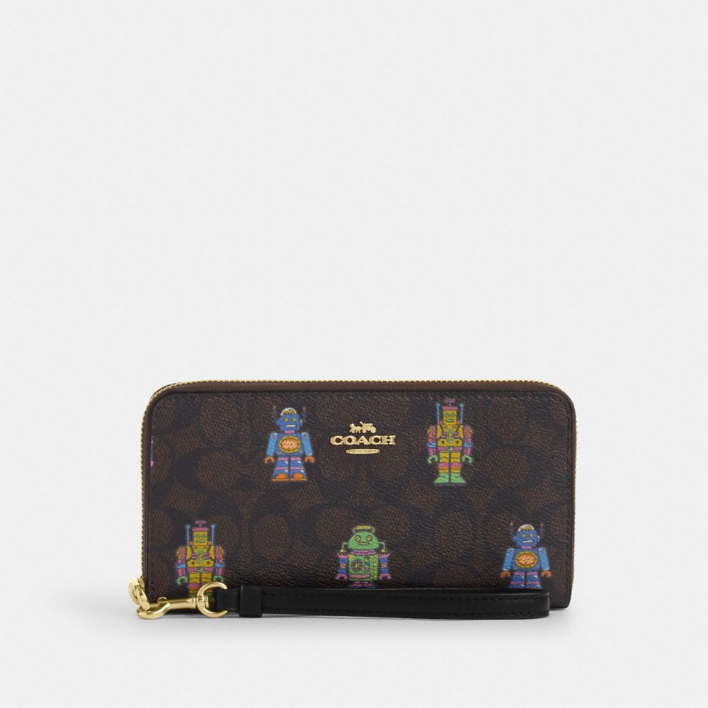 Cosmic Coach Long Zip Around Wallet In Signature Canvas With Robot Print