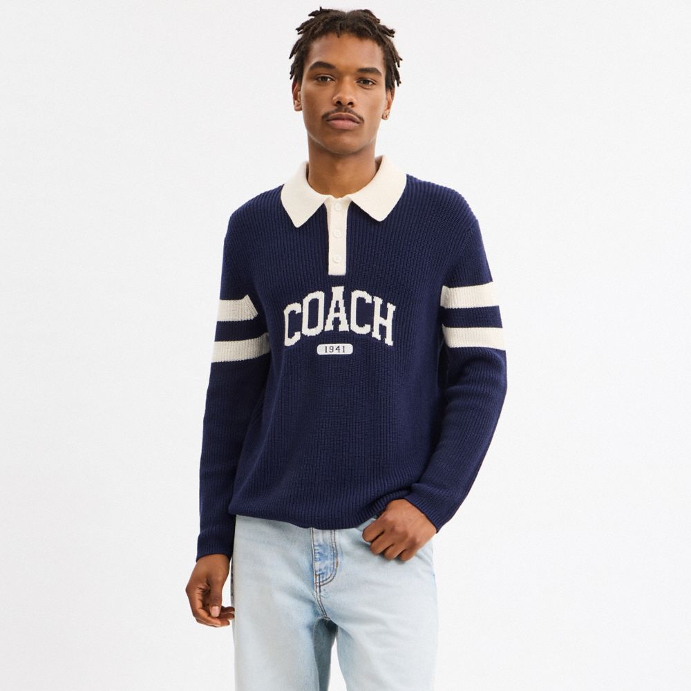 Knit Long Sleeve Graphic Polo