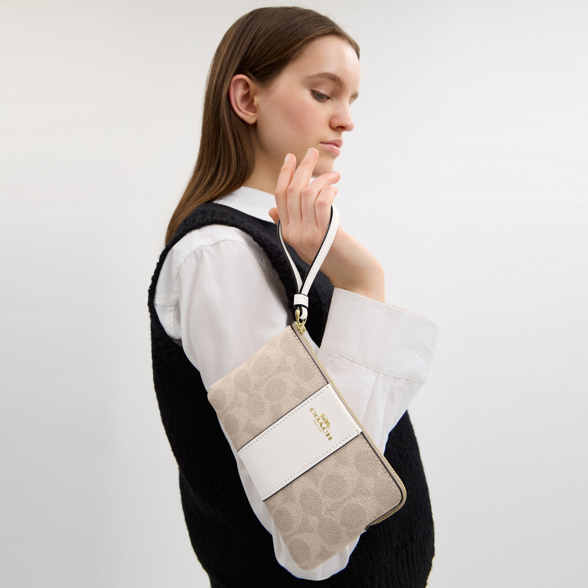 Corner Zip Wristlet In Signature Canvas With Stripe