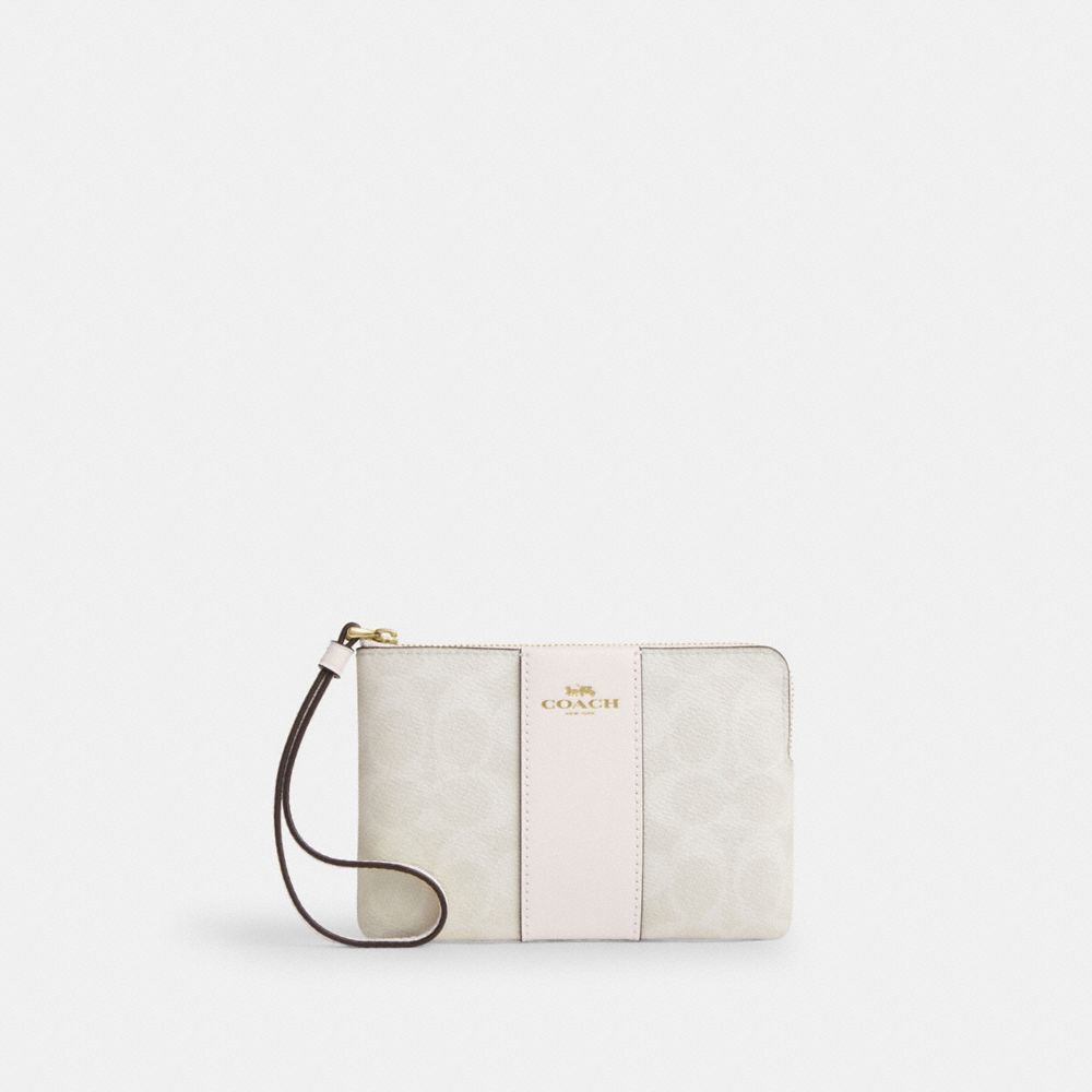 Corner Zip Wristlet In Signature Canvas With Stripe