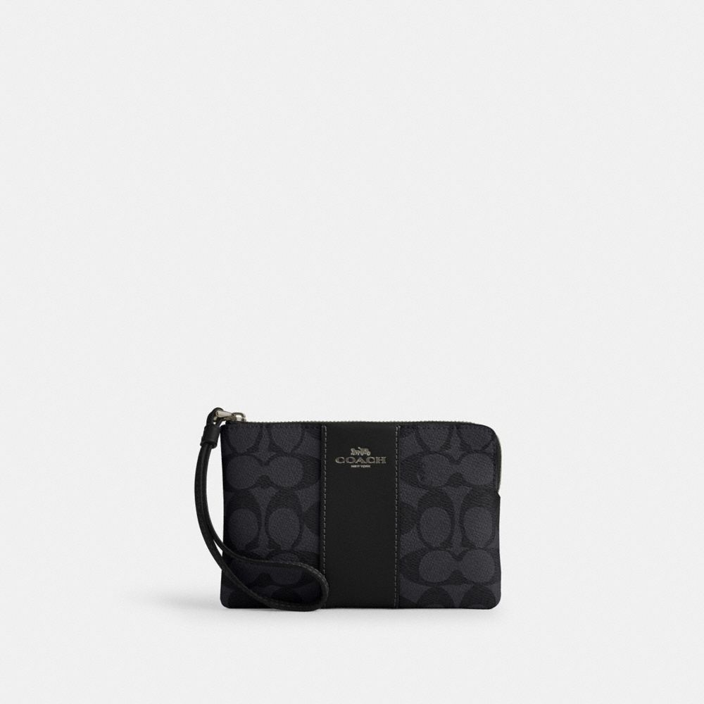 Corner Zip Wristlet In Signature Canvas With Stripe