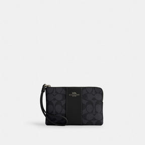 Corner Zip Wristlet In Signature Canvas With Stripe