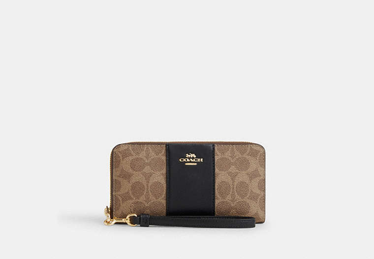 Long Zip Around Wallet In Signature Canvas With Stripe