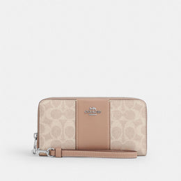 Long Zip Around Wallet In Signature Canvas With Stripe