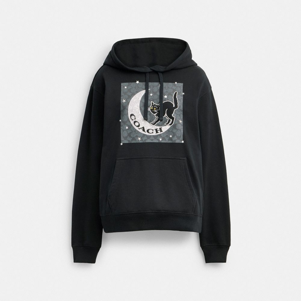 Halloween Black Cat Moon Signature Square Hoodie