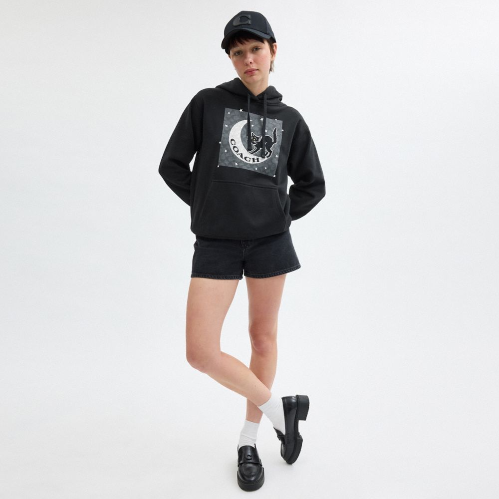 Halloween Black Cat Moon Signature Square Hoodie