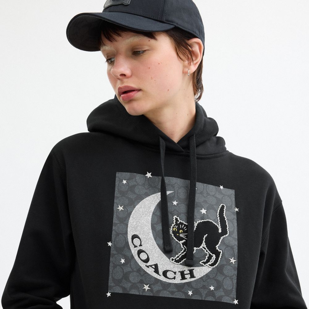Halloween Black Cat Moon Signature Square Hoodie