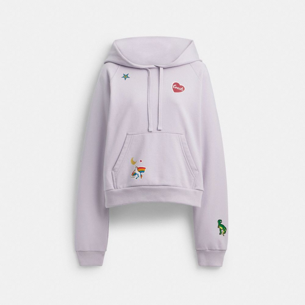 Shrunken Raglan Hoodie With Sticker Patches