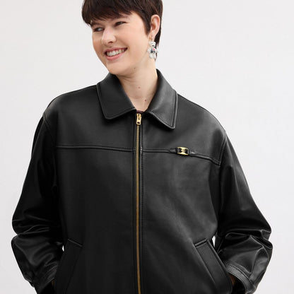 Heritage C Plaque Oversized Leather Jacket