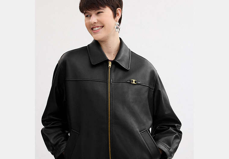 Heritage C Plaque Oversized Leather Jacket