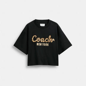 New Year Coach Snake Script Cropped T Shirt In Organic Cotton