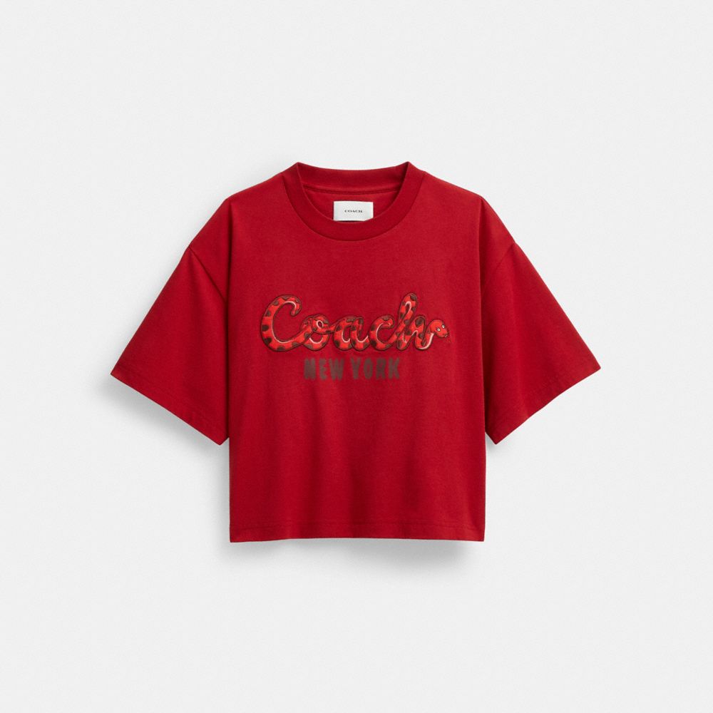 New Year Coach Snake Script Cropped T Shirt In Organic Cotton