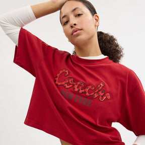 New Year Coach Snake Script Cropped T Shirt In Organic Cotton