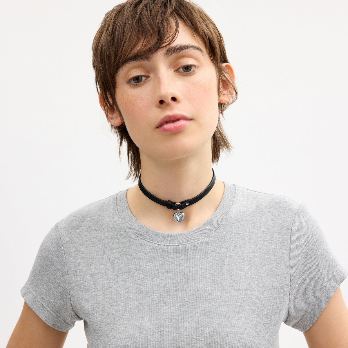 Heart Charm Leather Choker