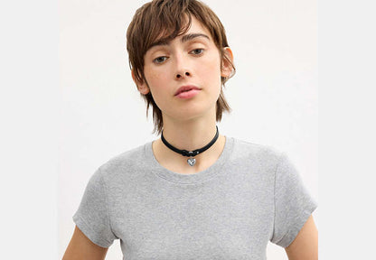 Heart Charm Leather Choker