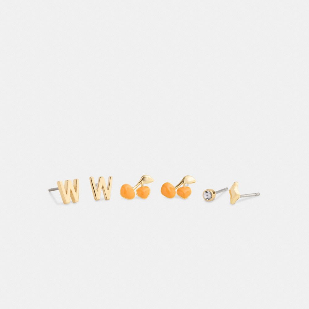 W Initial Stud Earrings Set