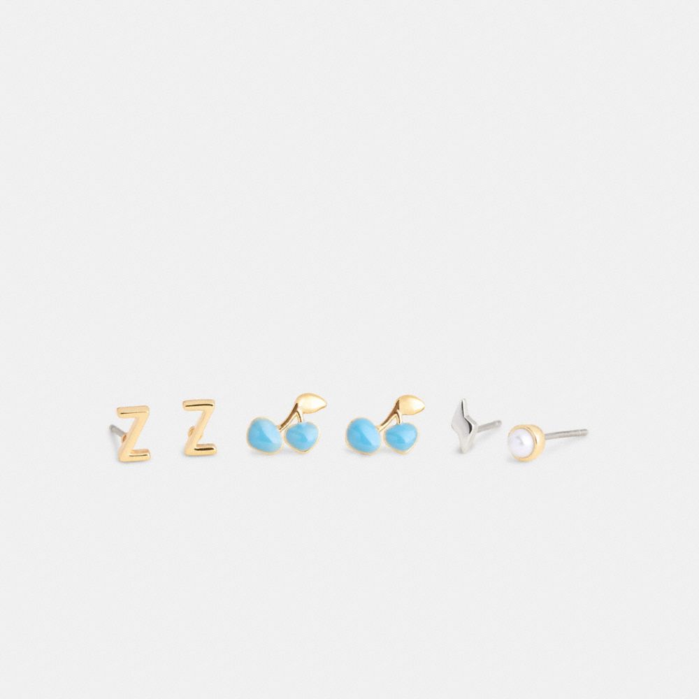 E Initial Stud Earrings Set