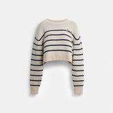 Cursive Signature Striped Cropped Sweater