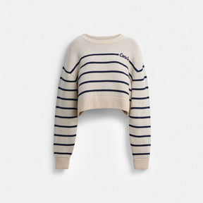 Cursive Signature Striped Cropped Sweater