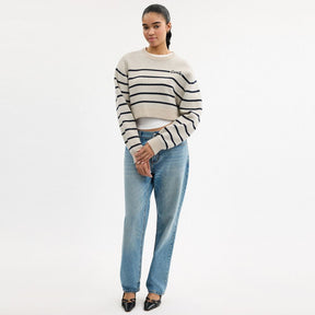 Cursive Signature Striped Cropped Sweater