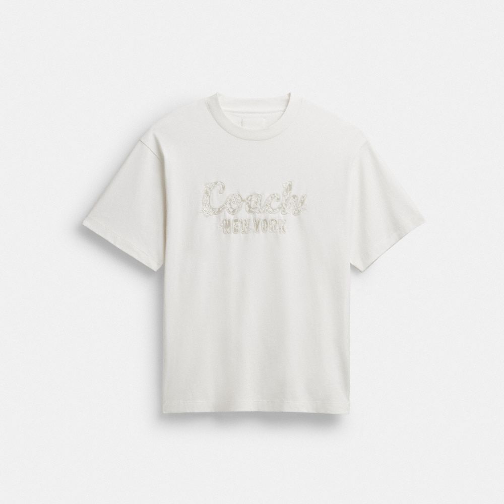 Cursive Coach Embroidered T Shirt In Organic Cotton