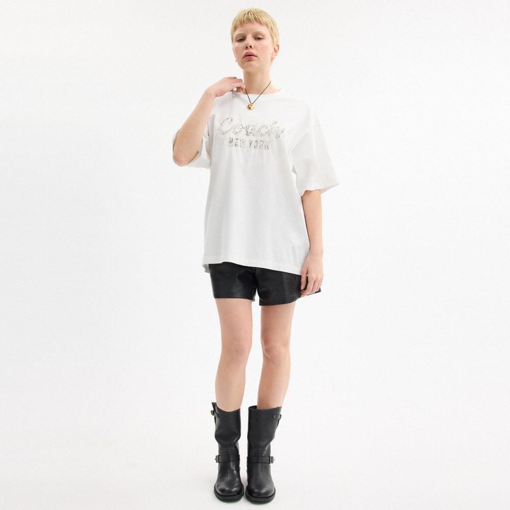 Cursive Coach Embroidered T Shirt In Organic Cotton