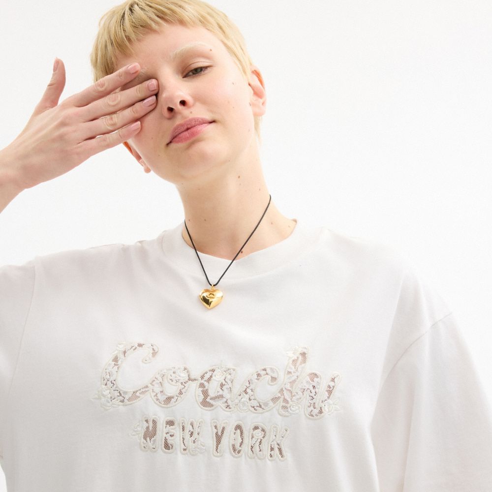 Cursive Coach Embroidered T Shirt In Organic Cotton