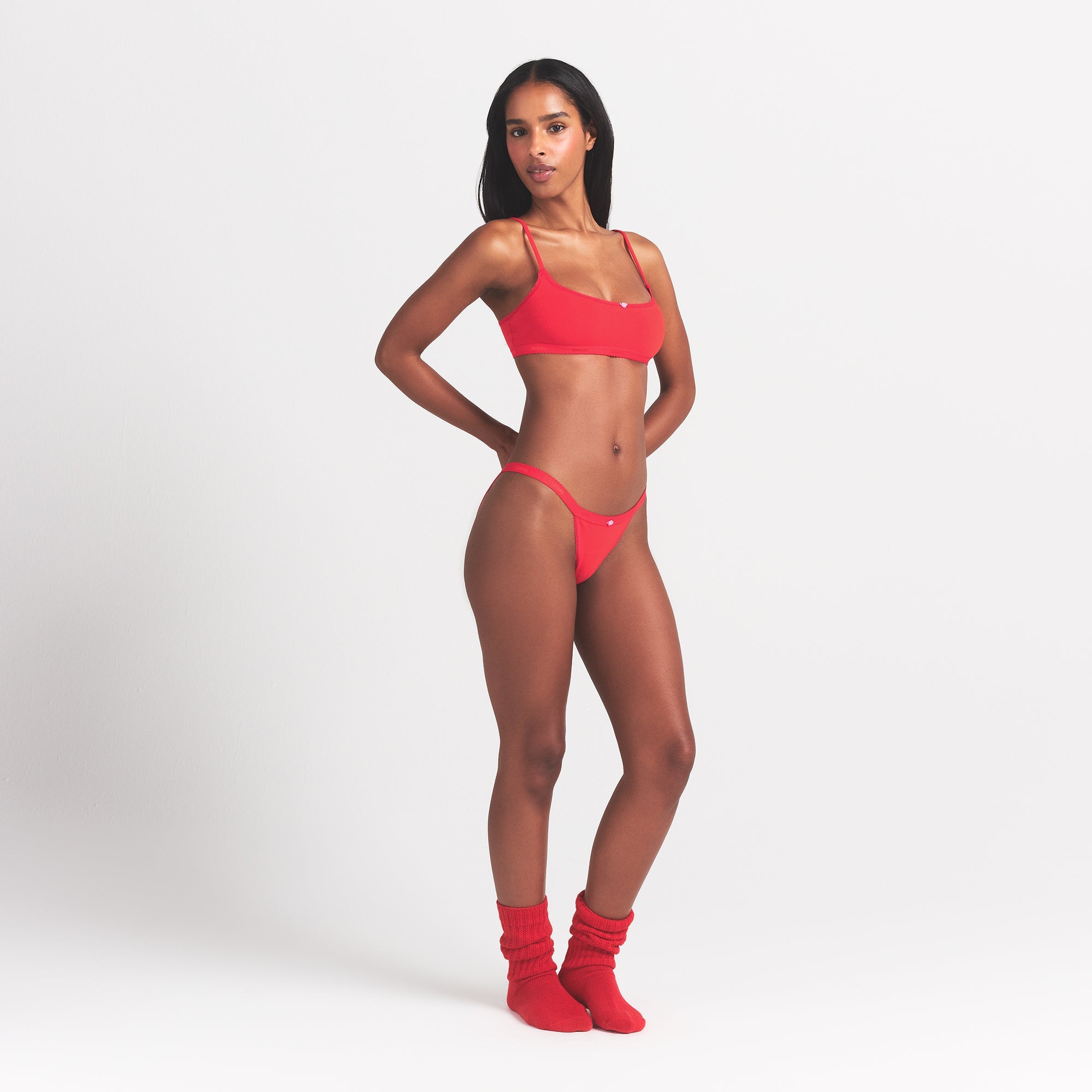 Lightweight Cotton Logo Picot String Bikini