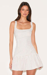 Stone Striped Sleeveless Straight Neck Shift Dress