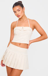 Cream Bow Detail Tie Neck Halterneck Crop Top