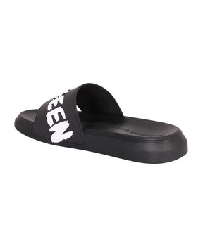 Black Slide Sandals with Logo Print