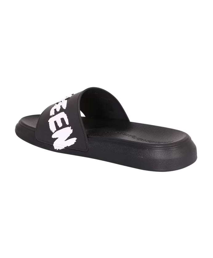 Black Slide Sandals with Logo Print