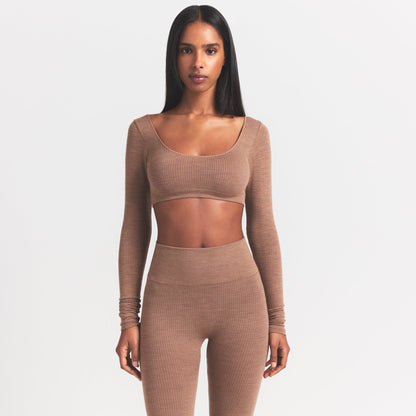 Wool Rib Long Sleeve Super Cropped Top