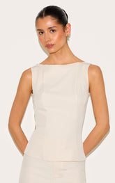 Tall Nude Cinched Sleeveless Woven Top