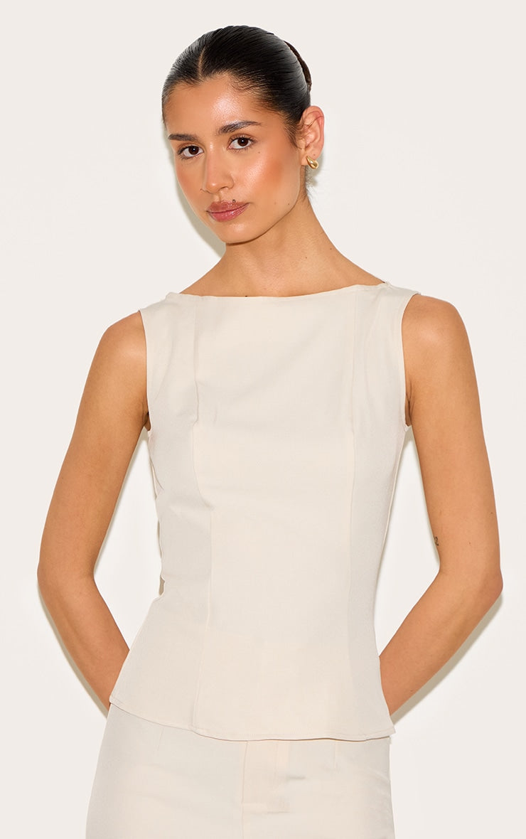 Tall Nude Cinched Sleeveless Woven Top